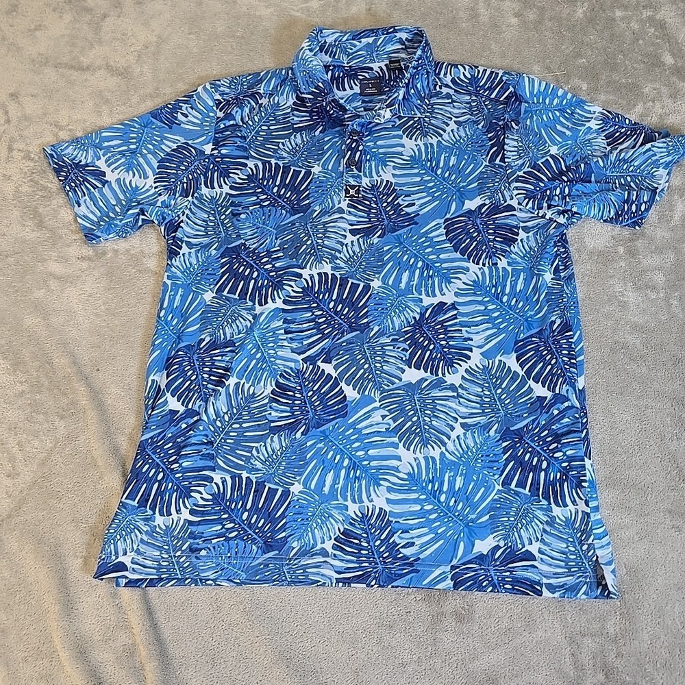 CON.STRUCT Shirt Mens Large Blue Floral Print Golf Polo Quick Dry Performance